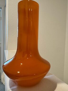 Anthropologie Glossy Tangerine Sculptural Glass Vase